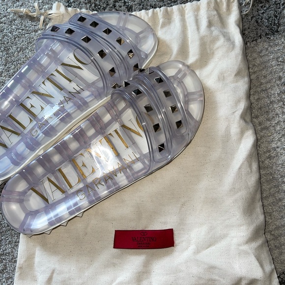 Valentino Shoes - Valentino rock stud clear slides with gold accents